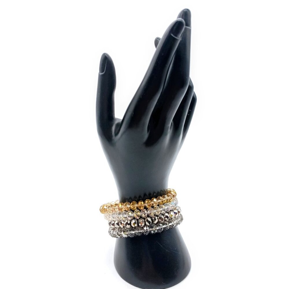 Stretch AB Crystals Statement Bracelet, Beaded Shimmer Four Strand Linked Vintag